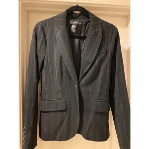 Rampage Women’s Black Red Pinstriped 2-piece Pants Blazer Suit Size 3 Medium